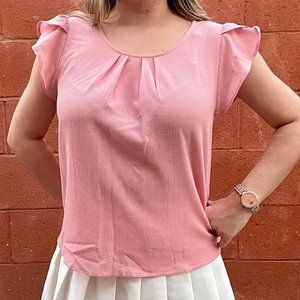 Pink Ruffle Short Sleeve Blouse